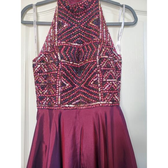 Sherri Hill Ruby Iridescent Beaded Taffeta A-Line Prom Formal Dress, Size 2 - Picture 6 of 15